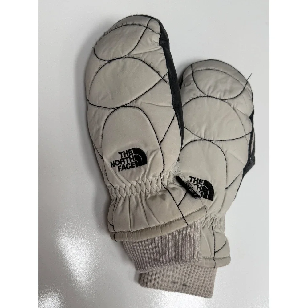 The North Face Womens DryVent Mittens White Black Quilted Goat Leather Small